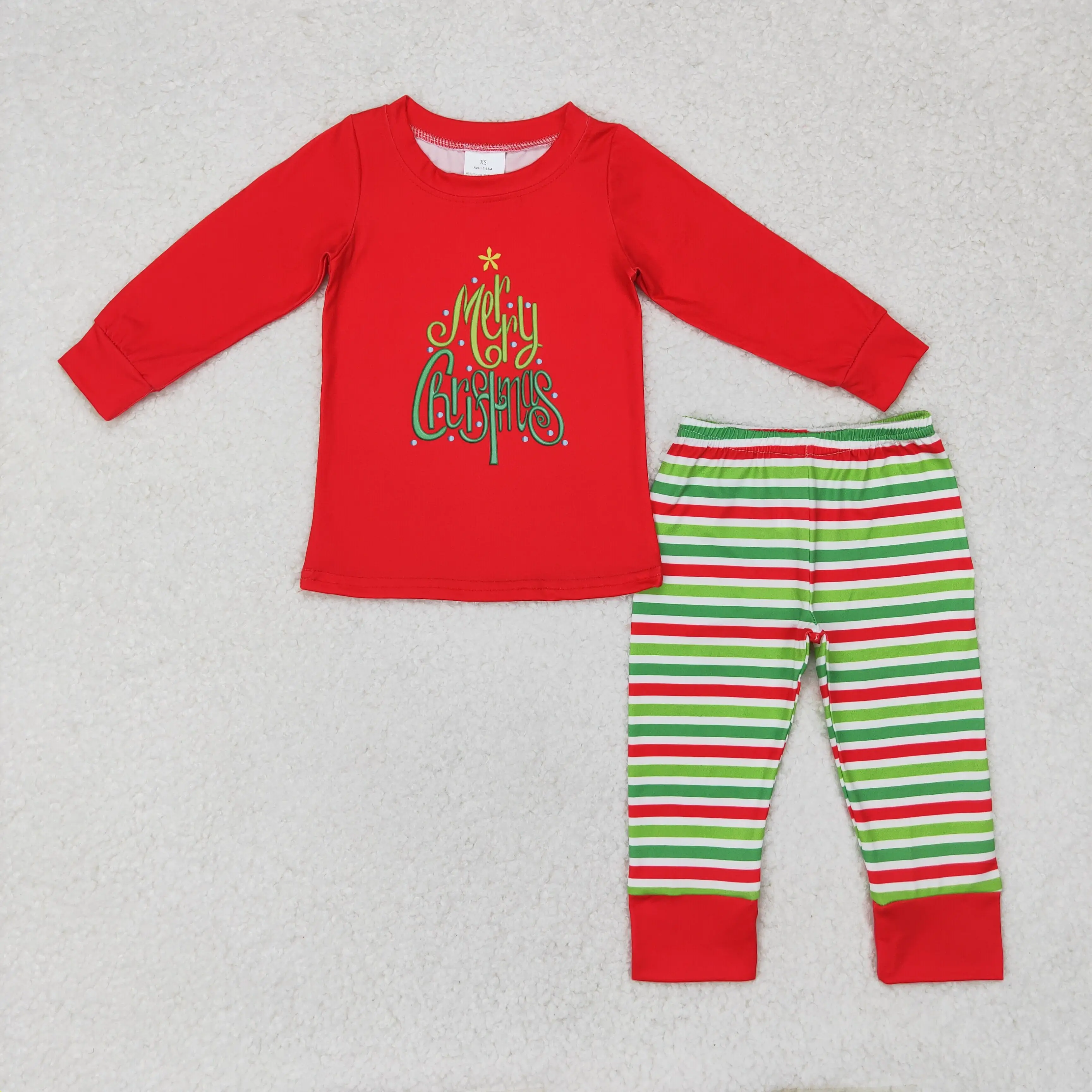 Wholesale hot sale Children's Clothing Baby boys clothes christmas long-sleeved red and green striped pants and pajama outfits