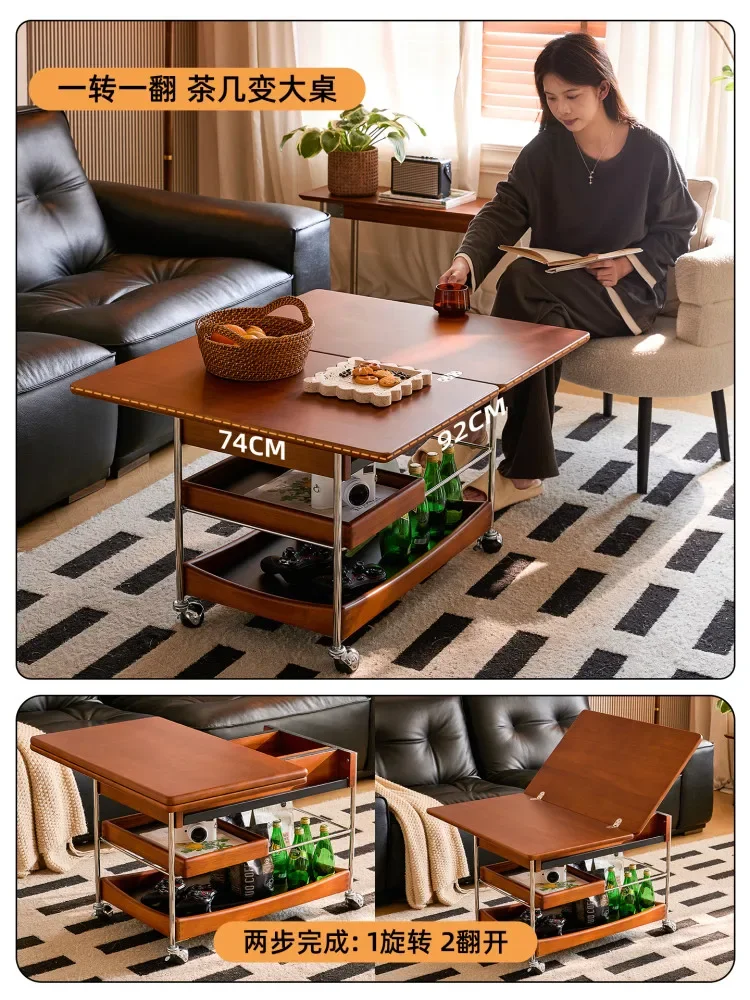 Movable folding coffee table, medieval home living room balcony, trolley