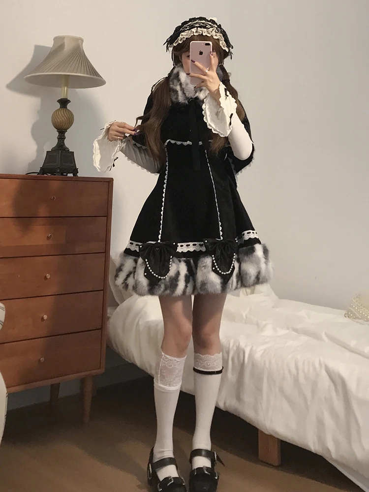 ชุดเสื้อคลุมสไตล์โลลิต้า ดีไซน์ Bla Cowl Ne Plu Dr พร้อมเสื้อคลุมและเสื้อยืดสำหรับผู้หญิง แฟชั่นฤดูหนาว ให้ความอบอุ่น