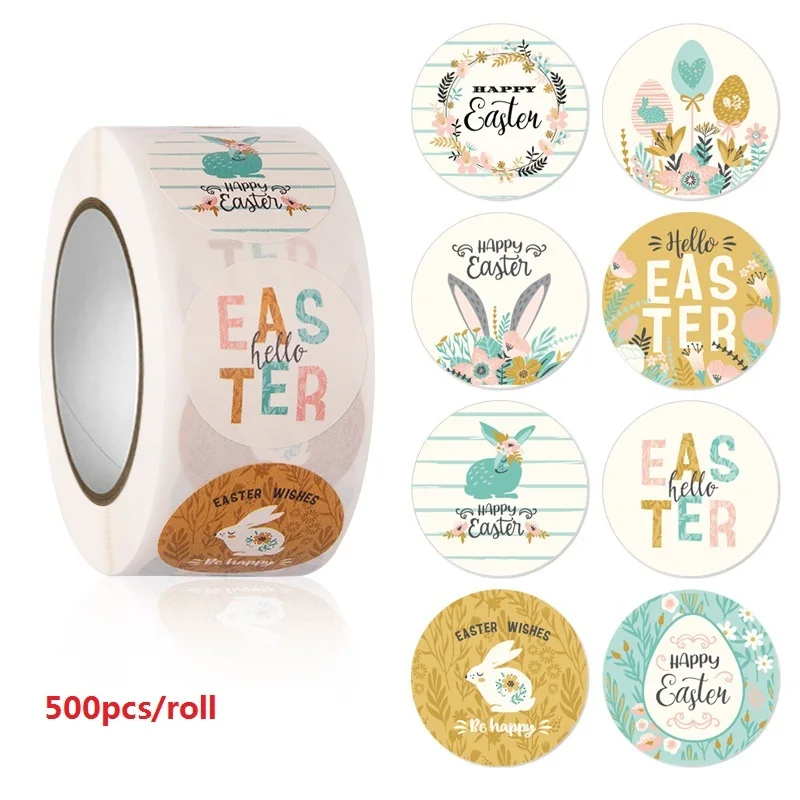 100-500 Pcs 2.5cm Easter Sticker Kids Happy Easter Bunny Egg Cartoon Gift Sealing Labels Paper Sticker Spring Party Decoration