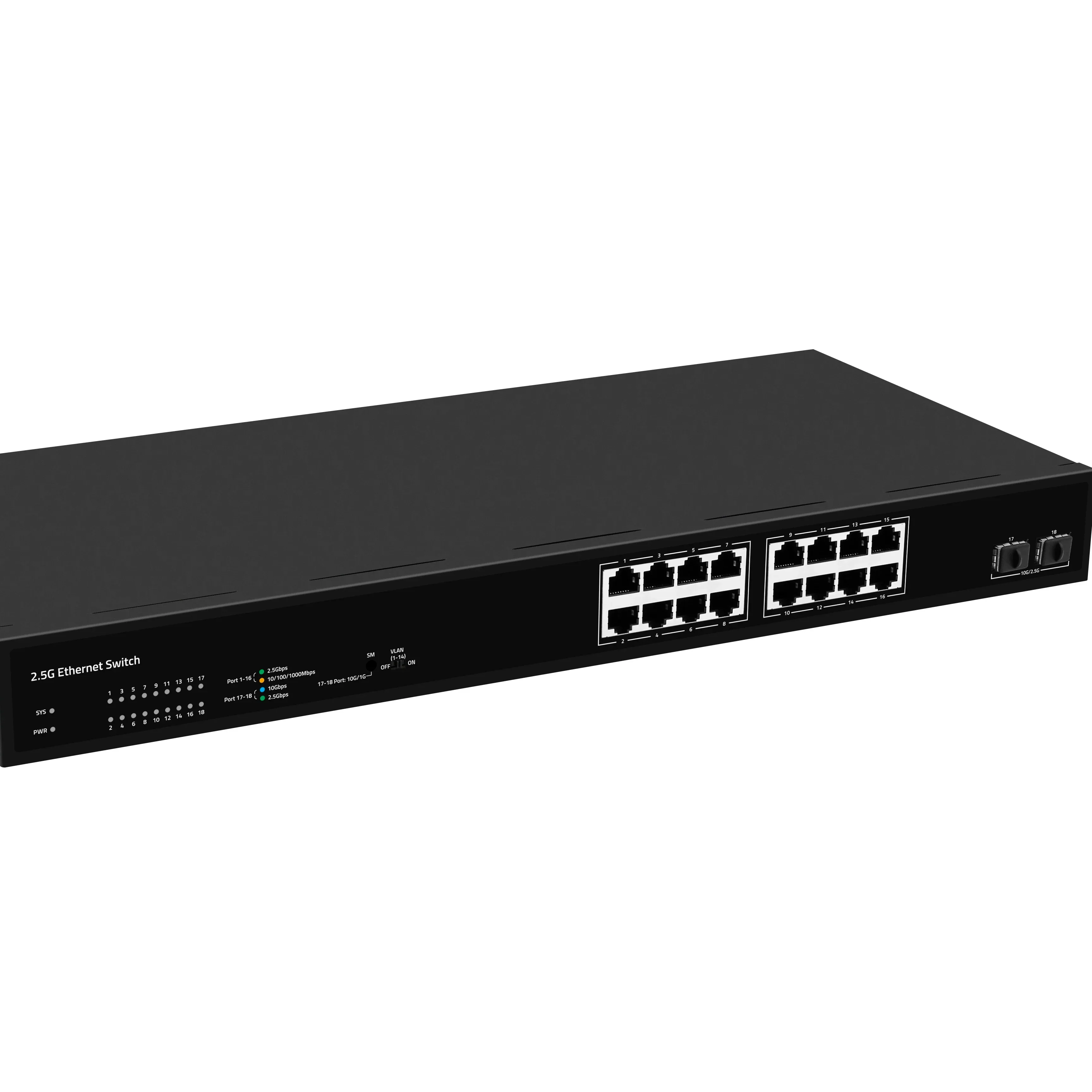 18 Port  2.5 gigabit unmanaged desktop switch with  16*2.5g RJ45+2*10G SFP