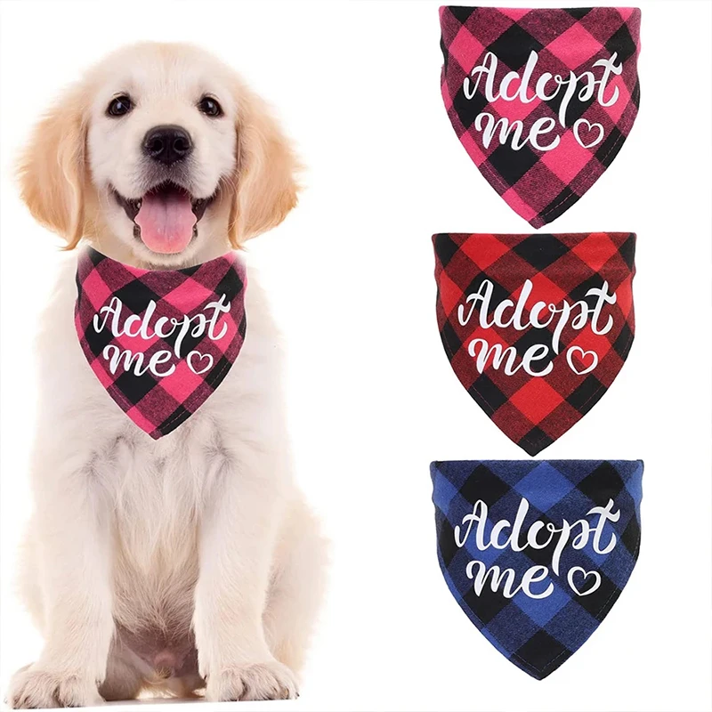 Adopt Me Dog Bandanas Plaid Dog Bandana Adjustable Dog Scarf Bibs Scarf Set for Dog Cat Pet Animals