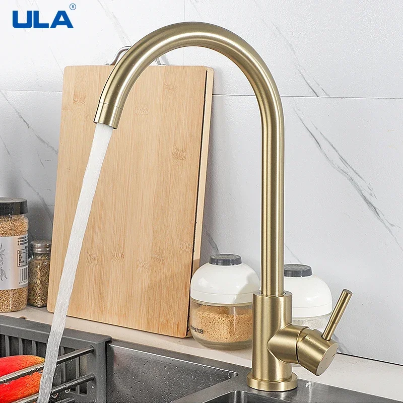 ULA Kitchen Gold Set Mixer Faucet With Soap Dispenser Kitchen Gold Tap Hot Cold Water Build in Dispenser Soap For Kitchen