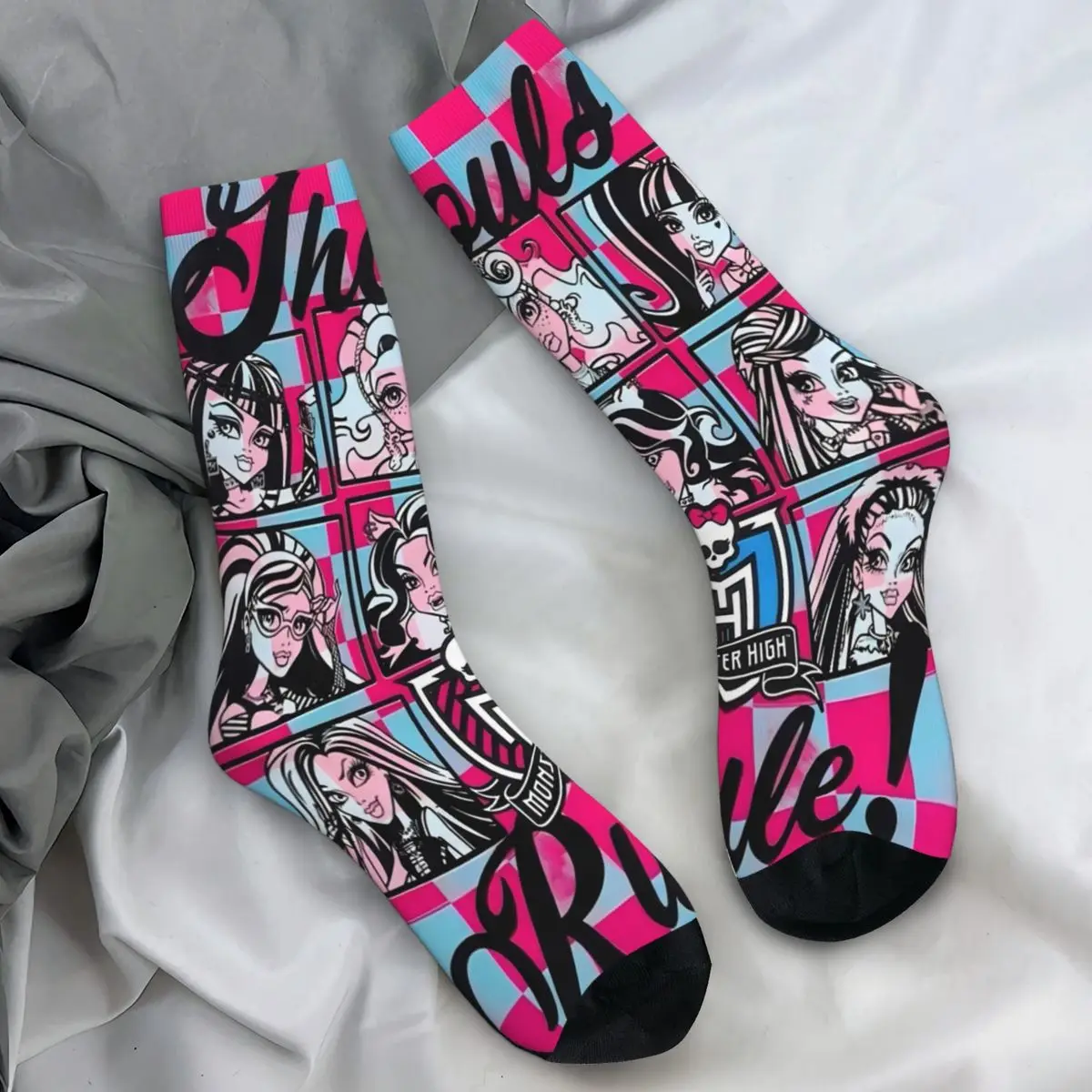 Monster High Dolls Collages Socks Spring Stockings Funny Men's Soft Breathable Socks Printed Climbing Non Slip Socks