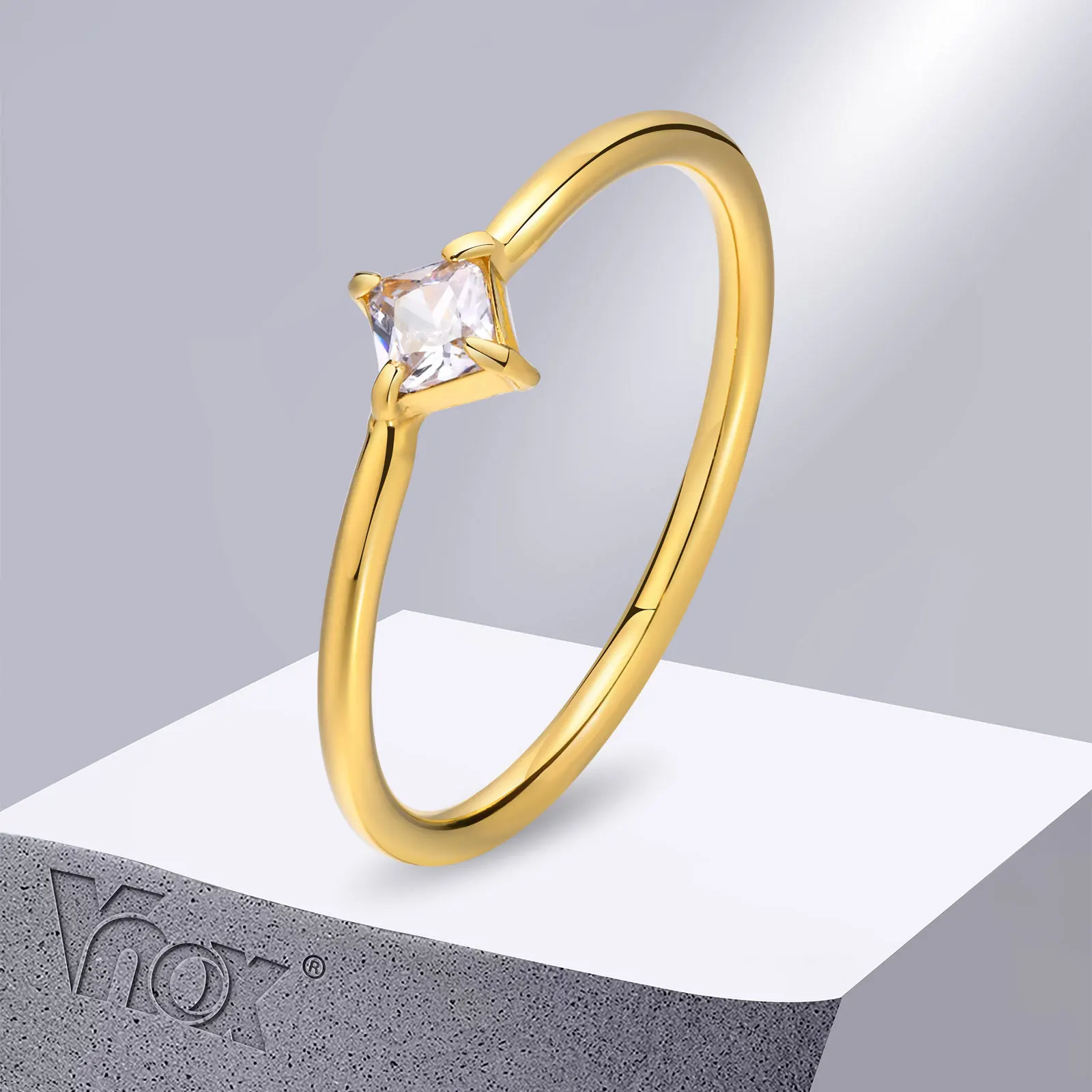 

Vnox Slim Women Ring, AAA Square CZ Stone Finger Band, Elegant Minimalist Dainty Girls Jewelry