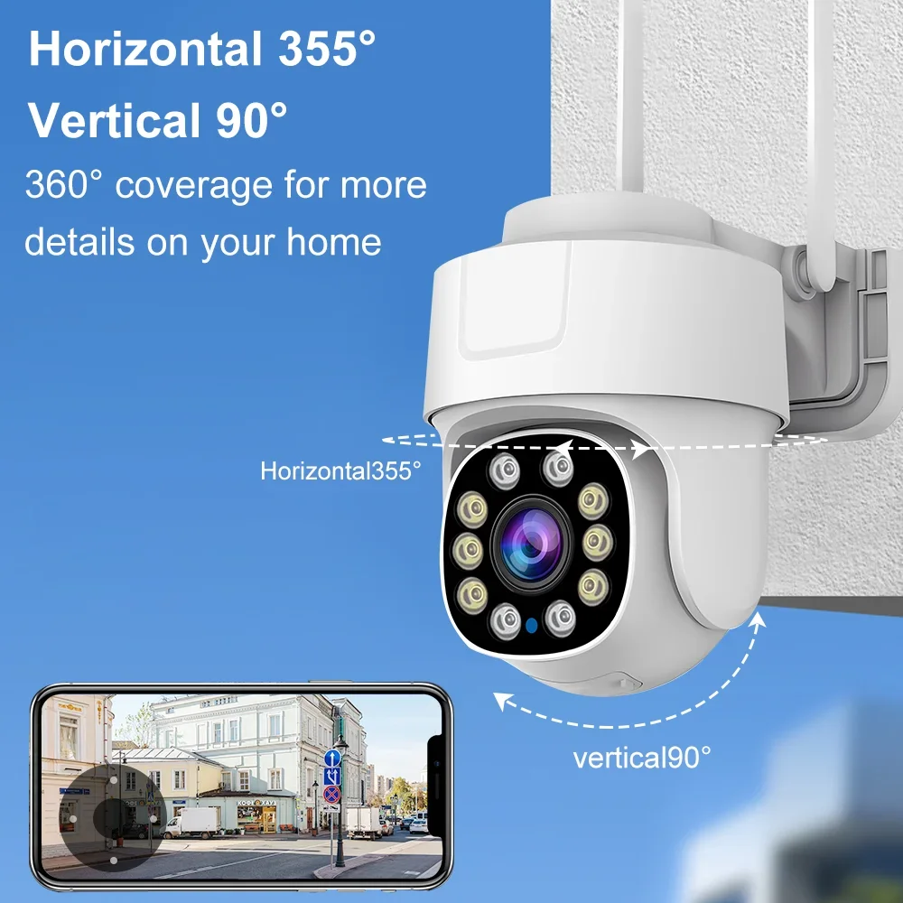 Outdoor Wifi Camera Tuya Smart Life PTZ Waterproof Security Full Color Night Vision Surveillance with Human Motion Detection