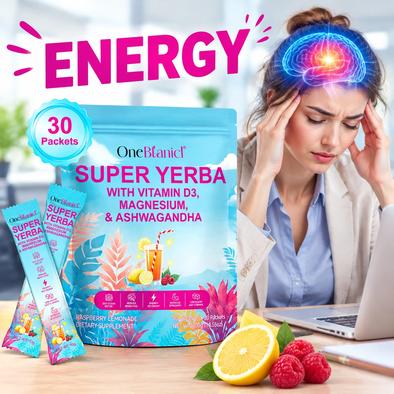 SUPER YERBA Powder Packets Relieve Physical Fatigue Elevate Physical Energy Reduce Brain Fog Enhance Focus for Office Workers