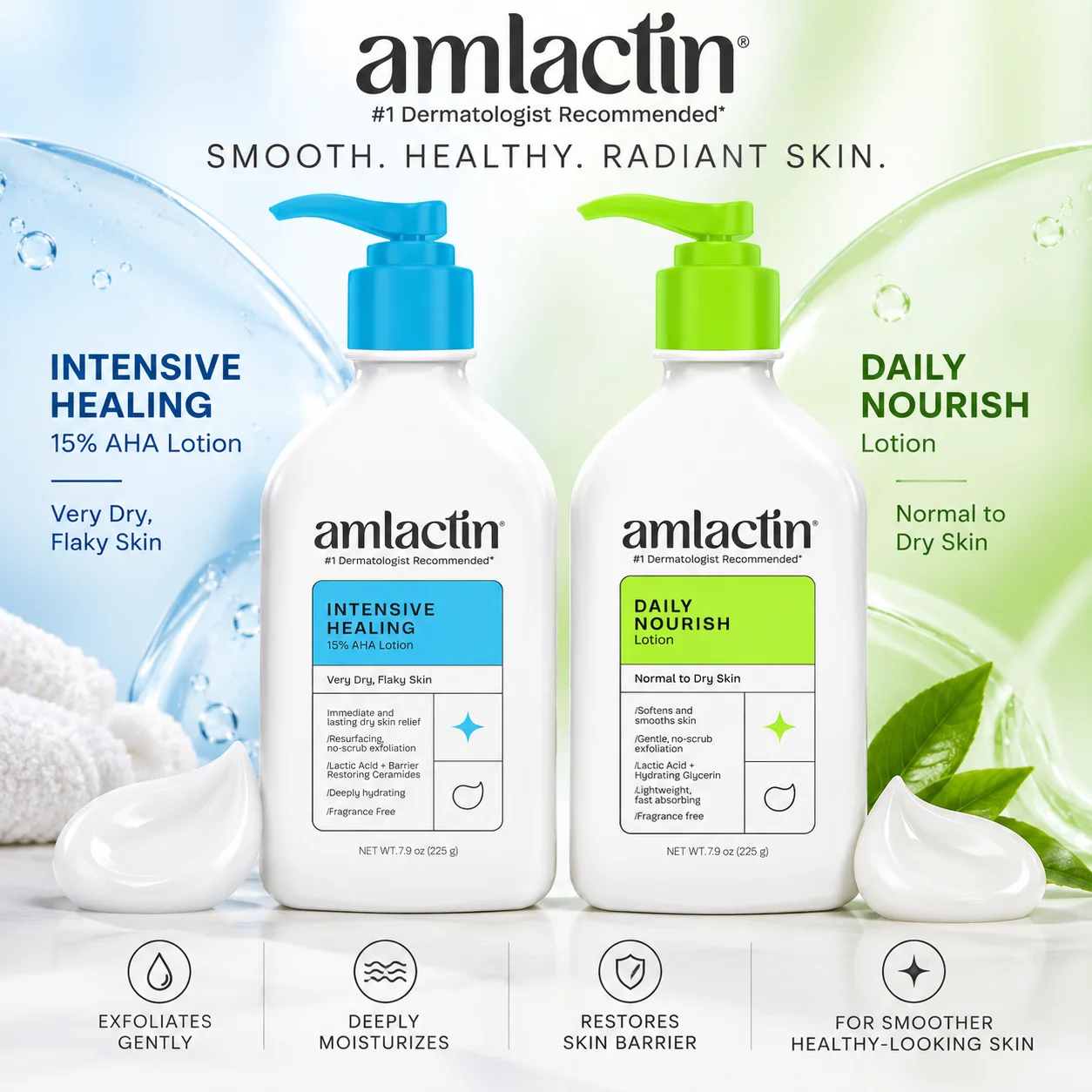 Amlactin 15% AHA Body Lotion Intensive Healing & Daily Nourish Exfoliate Smooth Skin Deep Hydration For Dry Flaky Skin SkinCare