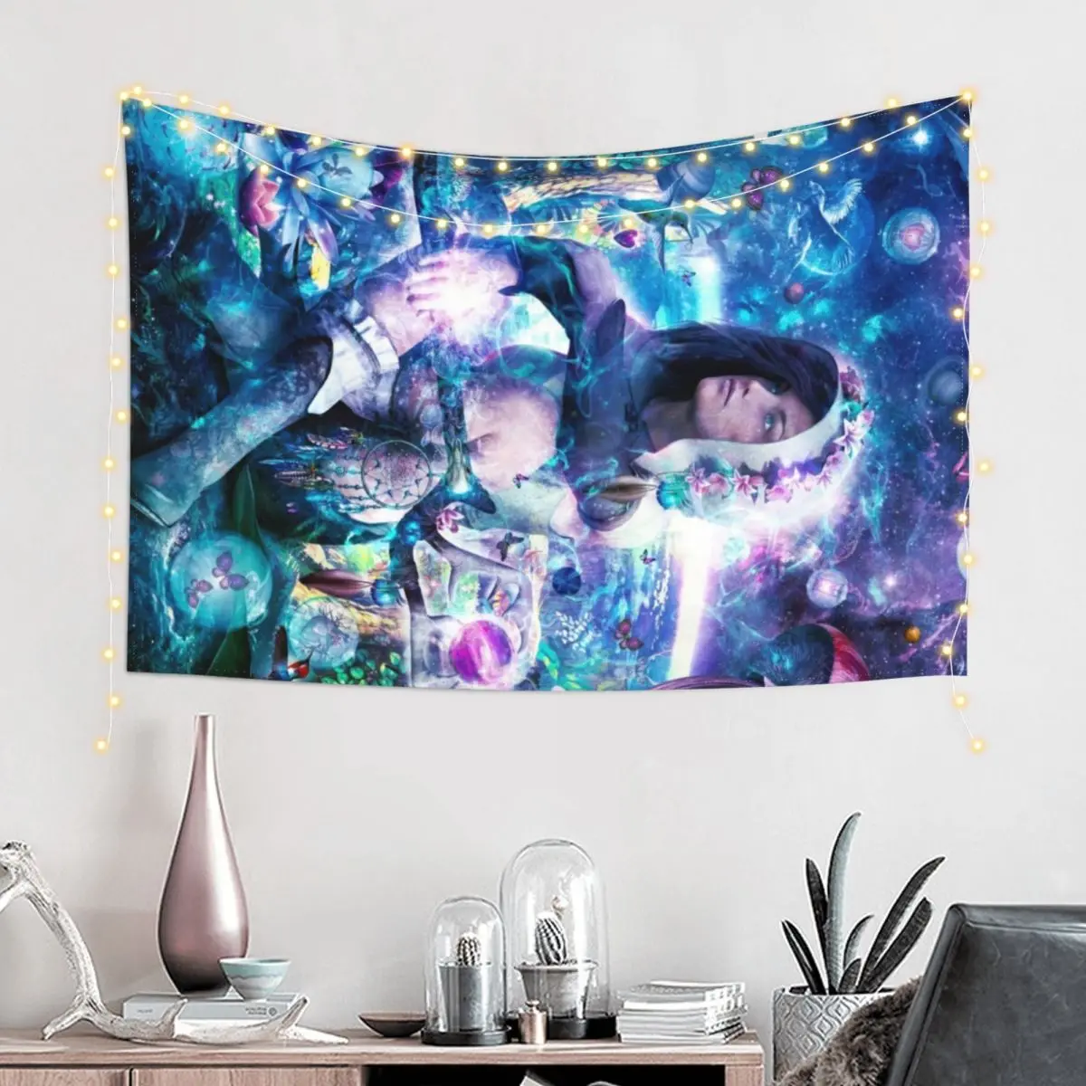 Observing Our Celestial Synergy (Vertical Tapestry Art Mural Custom Wall Hangings Decoration Tapestry