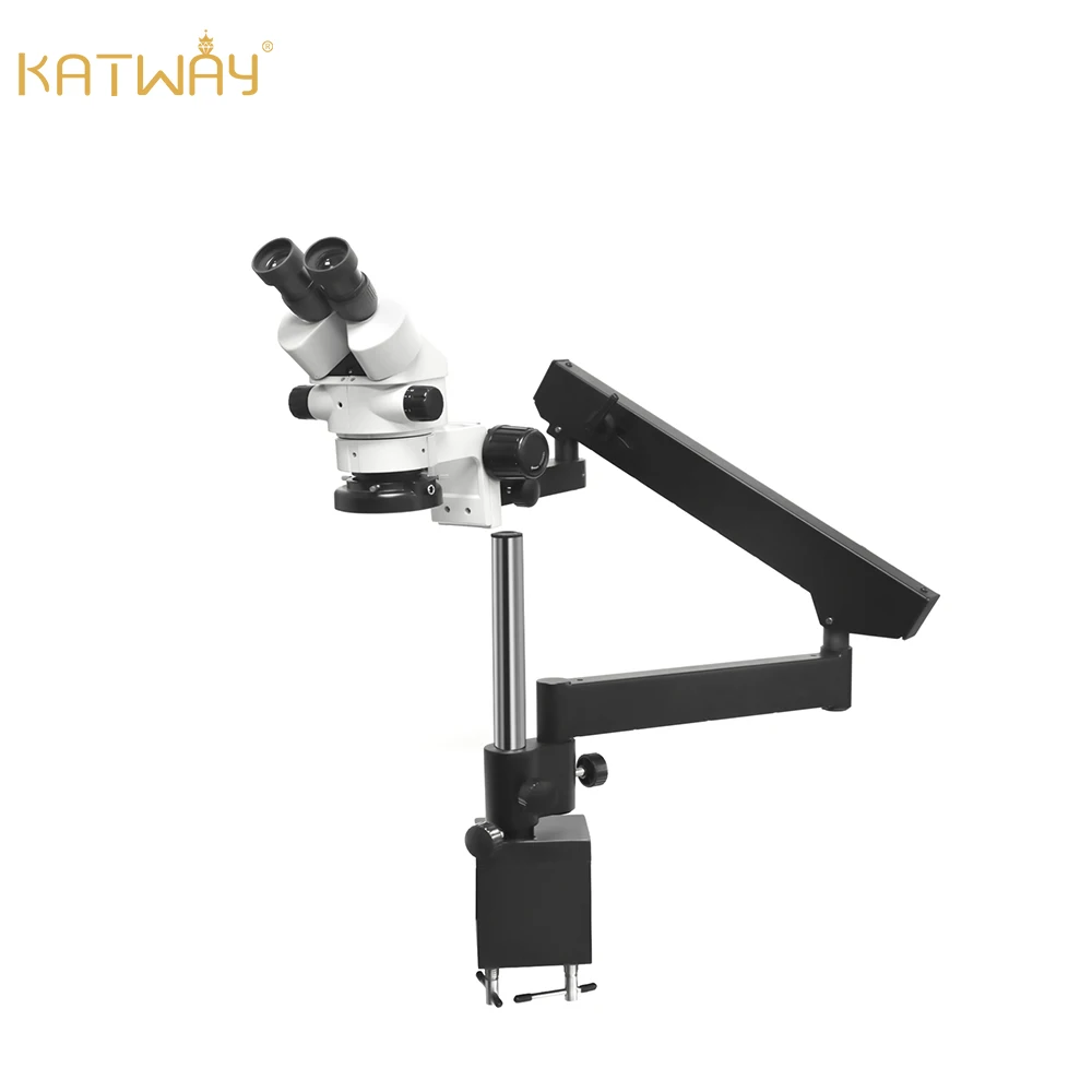 Katway HH-MH01A Binocular Stereoscopic Zoom Microscope,7X-45X Magnification,10X/20X Ocular Lens,56-Bulb LED Light,Boom-Arm Stand