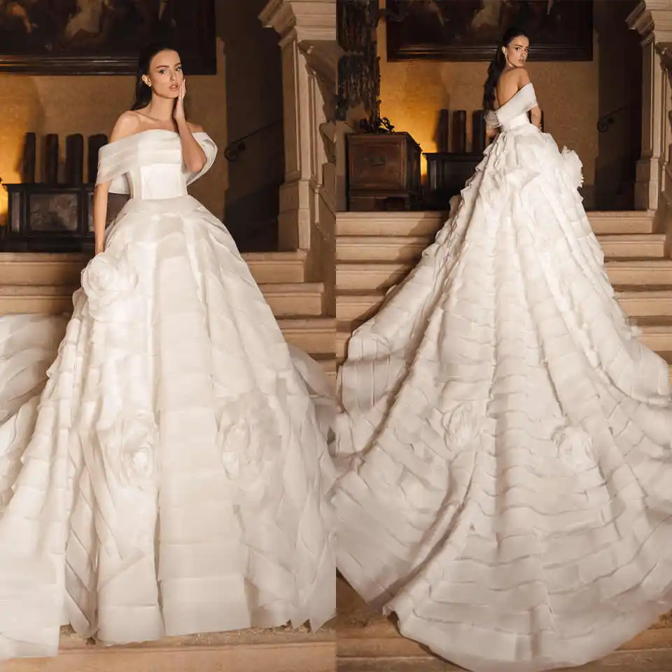 

Luxury A-Line Wedding Dresses Off Shoulder Multilayers Floor-Length Formal Occasion Plus Size Vestido de novia Customized