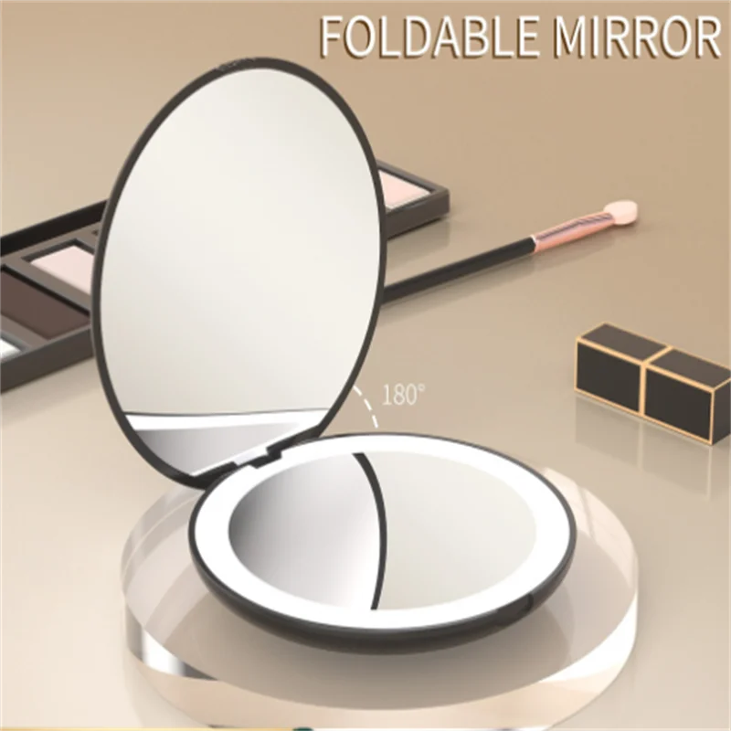 Luci a LED Lente d'ingrandimento 2X Viaggio portatile forte e durevole Viso Occhio Labbro Dettaglio Specchio cosmetico pieghevole con cavo di tipo C