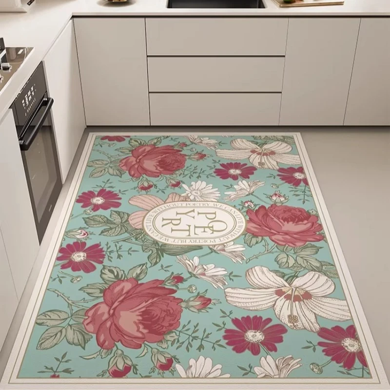 Vintage Rural Kitchen Floor Mat Scrubable PVC Waterproof Carpet Dirty Resistant Oil-proof WaterProof Impermeable Rug Tapis Ковер