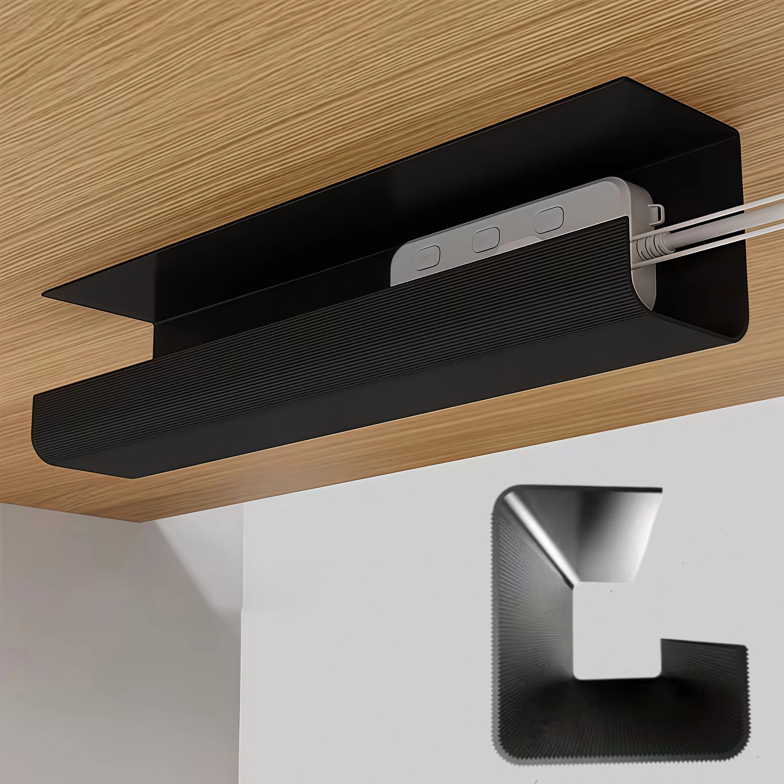 1PC Large Size Under Desk Cable Management Tray - Quick-Stick Cord Organizer Clutter No-Drill Under-Desk Cable Management Boxes