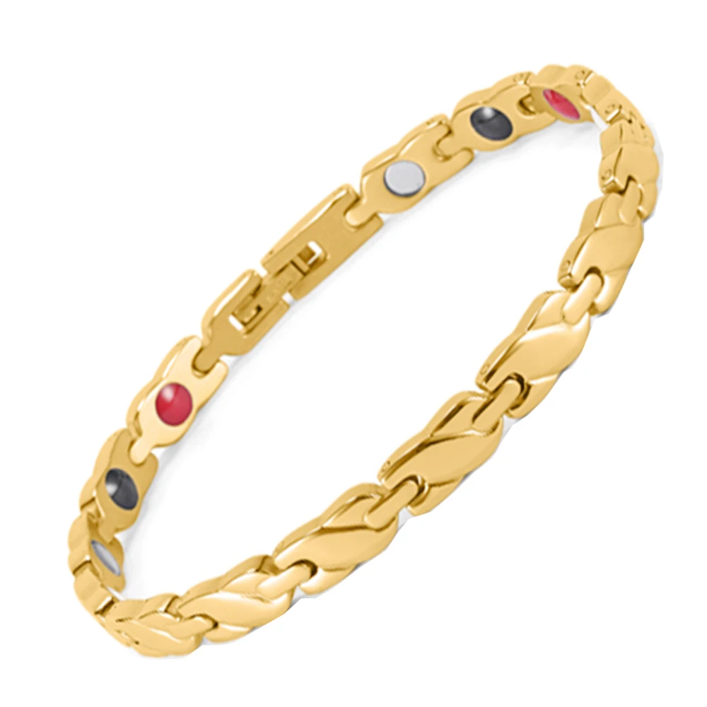 AliExpress Qiaonitu 6mm Punk 18K Gold Color Health Care Elements Magnetic Bracelet Women Men Women Hiphop Stainless Steel Bike Chain Bangle Jewelry