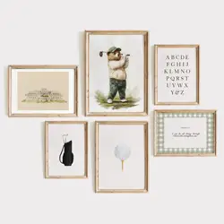 Vintage Golf Sports Cute Teddy Bear Letter Bible Verse Posters and Prints Canvas Printing Wall Art Picture for Living Room Decor