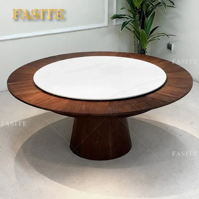 For Retractable Round Dining Table with Rotating Turntable Expandable Deformation Furniture Customizable Space Saving for
