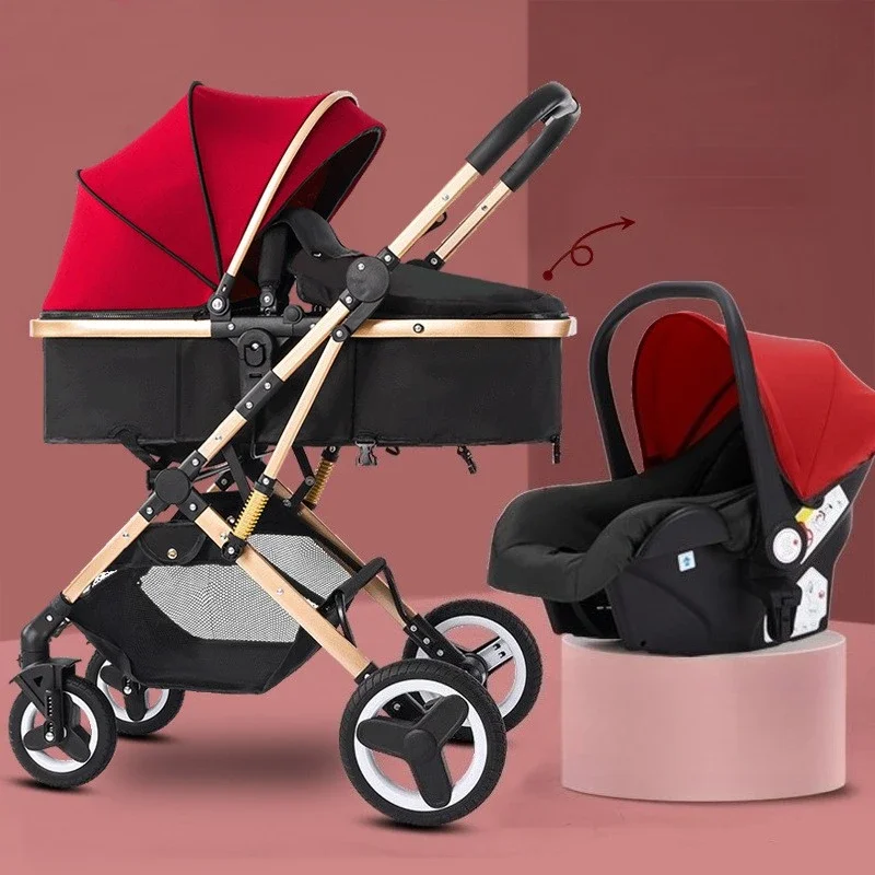 

Multifunctional High-view Newborn Baby Stroller Two-way Three-in-one Sitting and Lying Baby Stroller with Car Safety Seat