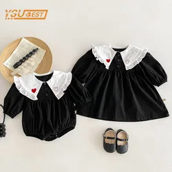 Infant Baby Girls Long Sleeve Sisters Sweet Solid Color Rompers Autumn Kids Baby Girls Princess Children Clothes Dress