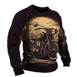 2023 Vintage Men's T-shirt Motorcycle Pattern Long Sleeve T-shirts 3D Printed Clothes Graphic Street Oversized Men clothing