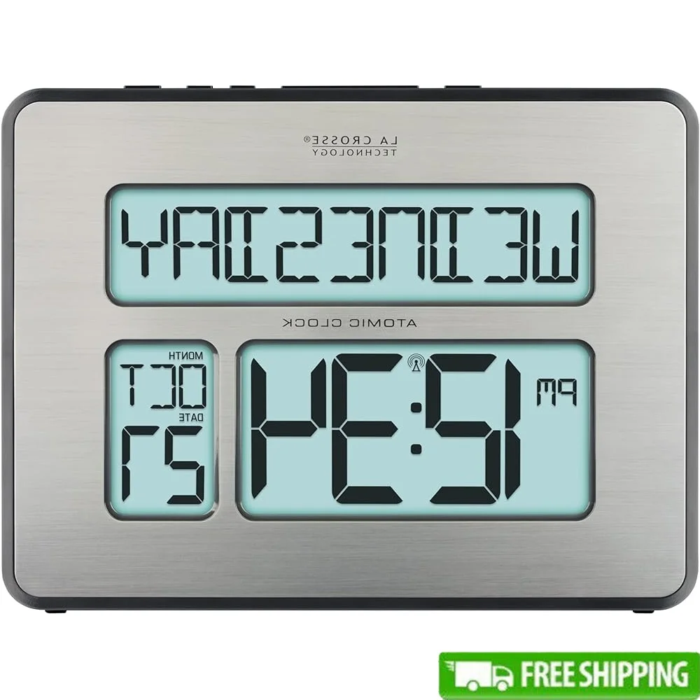 

Extra Large Digital Atomic Calendar Clock with Backlight Alarm Snooze Function Easy Read Display Bedroom Kitchen Living Room