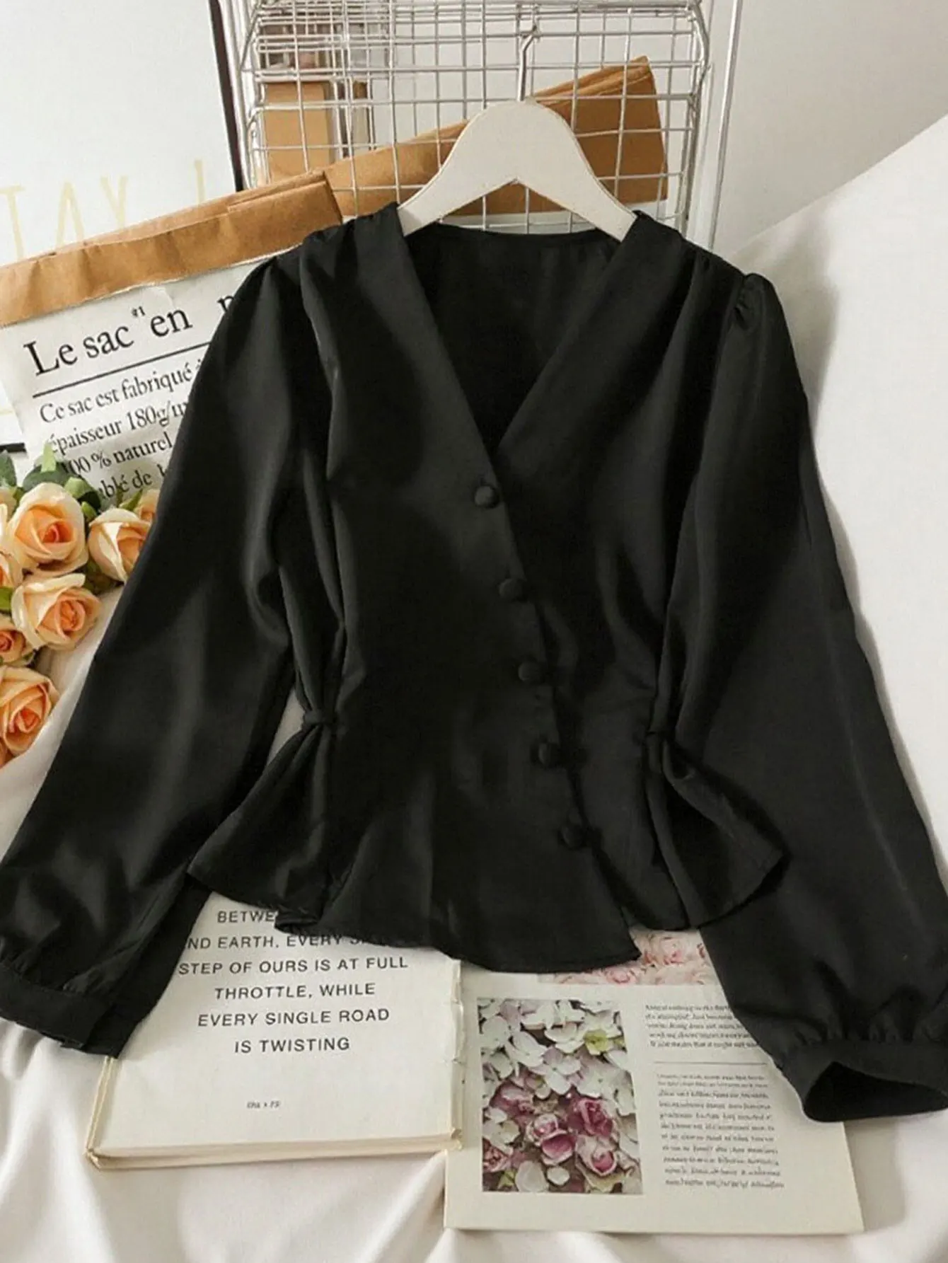 여성용 2025 편안한 가을 셔츠 긴 소매 브이넥 단색 버튼 데일리 레귤러 핏 셔츠