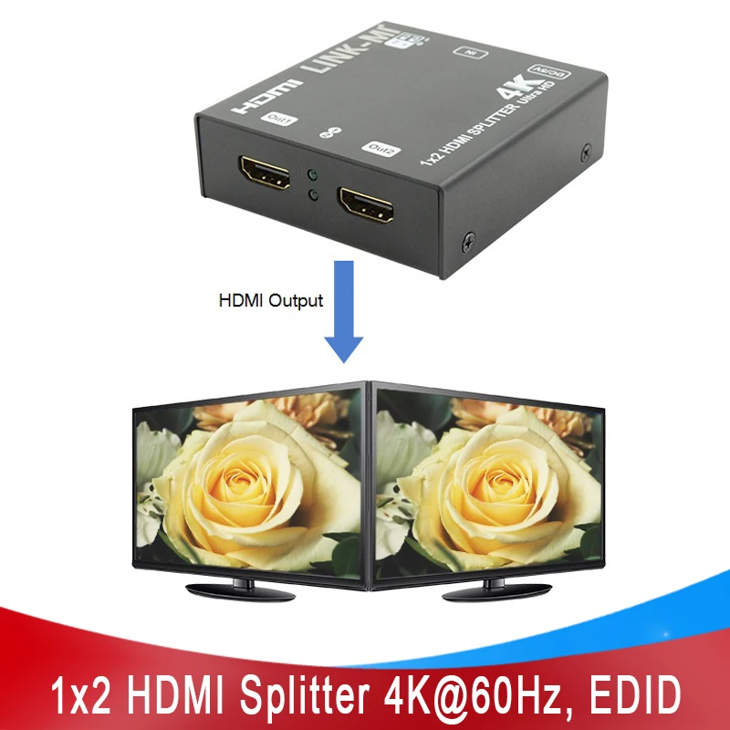 

LINK-MI 1x2 HDMI Splitter Support 4K60Hz YUV 4:2:0 HDCP EDID 15m HDMI 2.0 1 in 2 out UHD Video Splitter