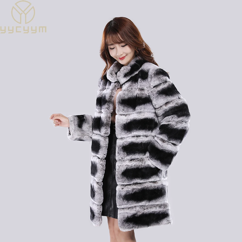 

New Fashion Fur Mandarin Collar Overcoats Autumn Winter Real Genuine Rex Rabbit Fur Coat Women Full Pelt Real Rabbit Fur Jacket