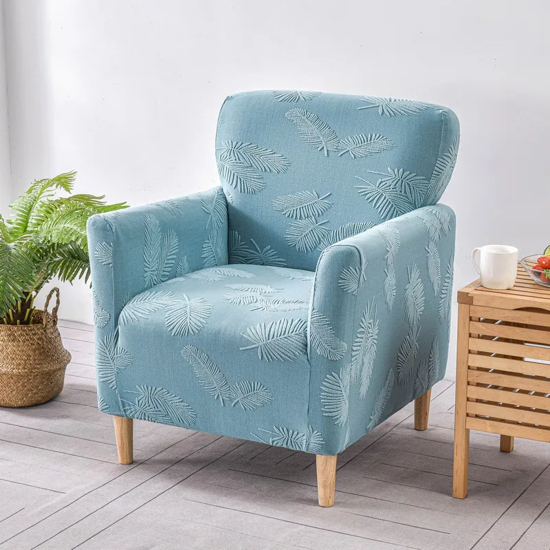 

Elastic Bar Club Sofa Cover Leaves Jacquard Chair Covers Stretch Single Armchair Slipcovers for Counter Hotel Living Room