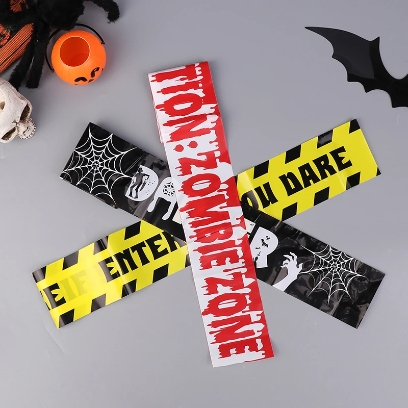 1Pack 5M Halloween Warning Caution Tape Window Prop You Dare Zombie Posters Fright Tape For Zombie Themed Party Halloween Party