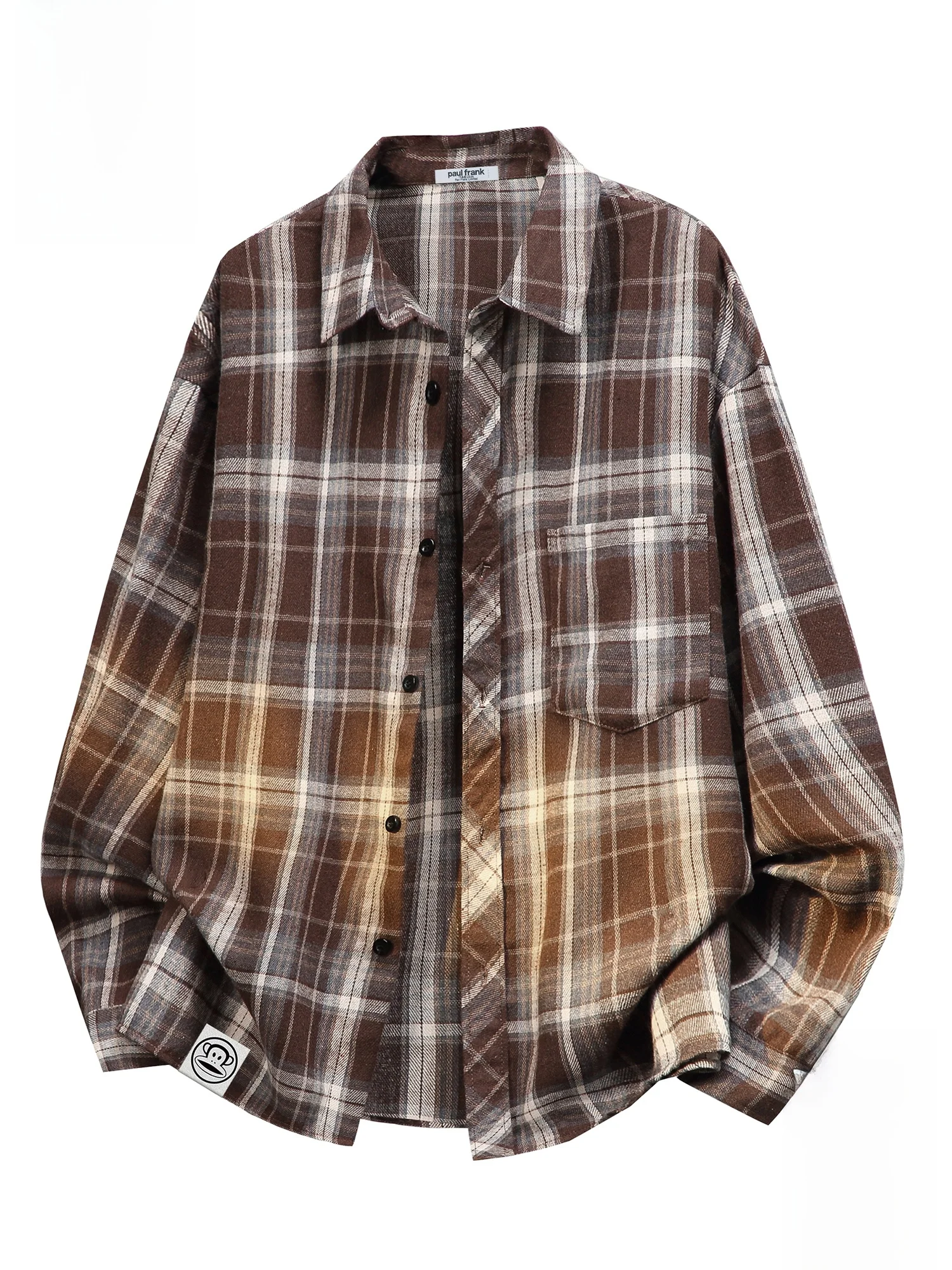 

PaulFrank Men's Long Sleeve Shirt Casual Spring Style Plaid Pattern Japanese Retro Style Button up Cardigan Coat for Youth