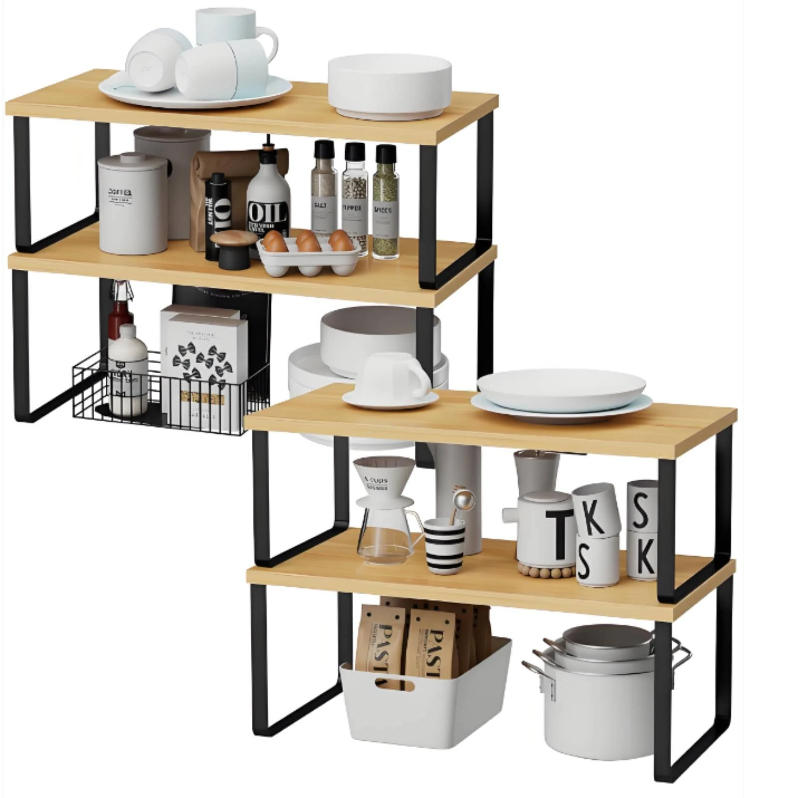 2 Pieces Two-Tier Desktop Storage Rack Space-Saving 2-Tier Desk Shelf