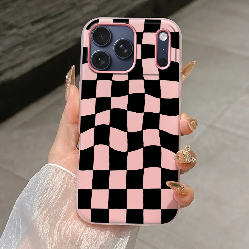 Wellenförmiges Schachbrettmuster Doppelschichtige Weiche Handyhülle für Xiaomi Redmi Note 15 14 13 12 11 10 9 Pro Plus 4G 5G Sturzsichere Abdeckung