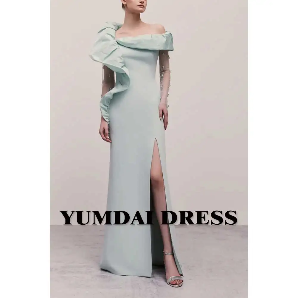 YUMDAI Turquoise Elegant Mermaid Dubai Arabian Luxury Beaded Evening Gown 2024 Ladies Wedding Party One Shoulder Sleeve Gown