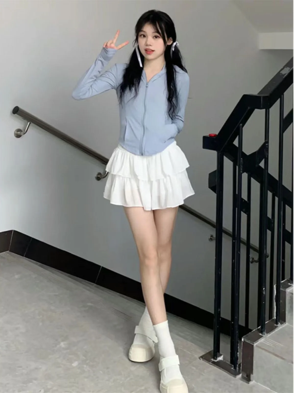 ホワイトダブルレイヤーケーキスカートレディース夏新作ハイウエストスリムバレエスカートAラインふわふわf丈スカートイン