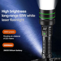 60W LED Flashlight 3000LM Rechargeable Telescopic Zoom Torch With 5 Light Modes 26650 Battery Power Display Power Bank MAX 650M