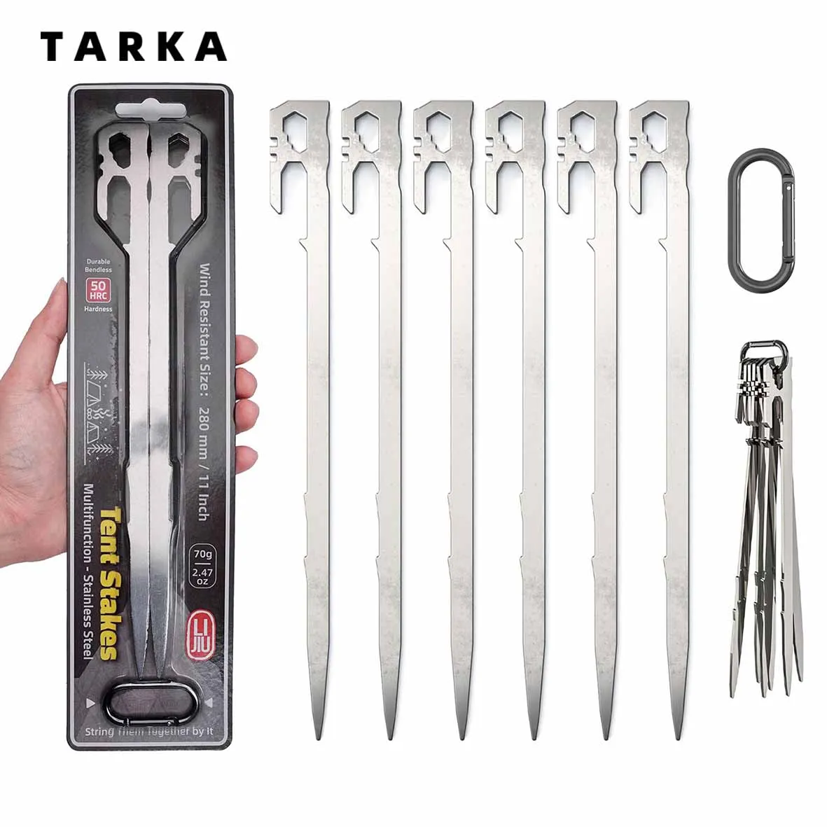 TARKA 6pcs Camping Tent Pegs Tourist Travel Tent Stakes Nails Stainless Stee Ground Nails Beach Sunshade Tarp Tent Camping Piles