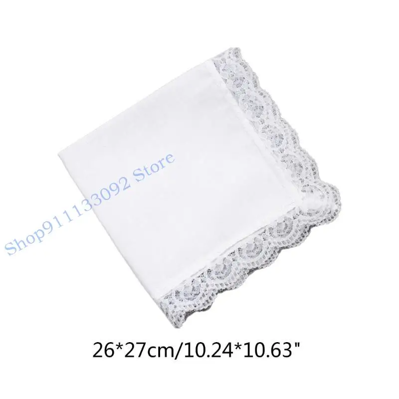 H9ED White Hankie Women Handkerchiefs Cotton Lace Trim Super Soft Washable Hanky Chest Towel Pocket Lace Trim Handkerchiefs