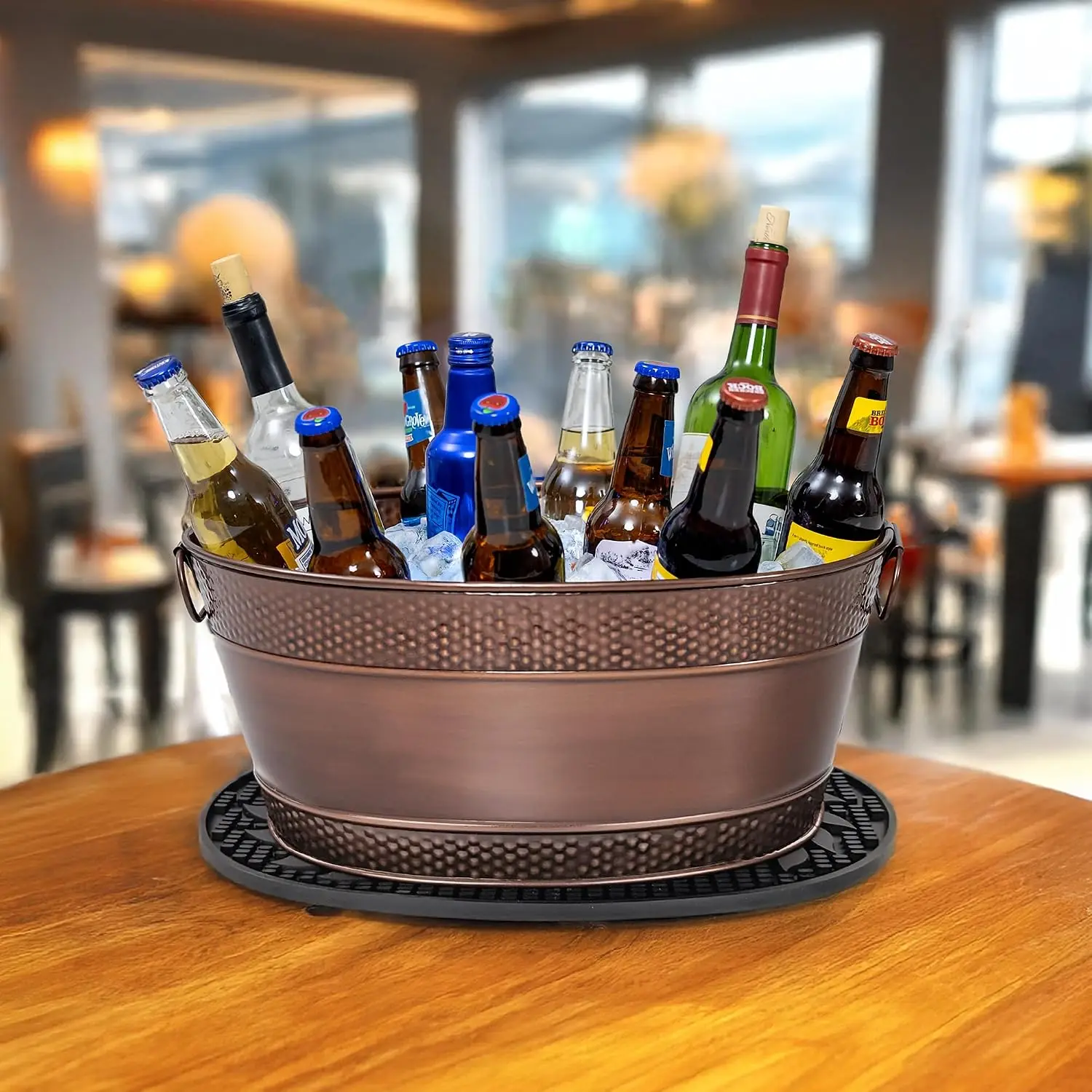 Set of 2 Galvanized Steel Beverage Tubs with 2 Insulated Bar Mats for Parties – Keeps Drinks Cold, Catches Condensation & Spills