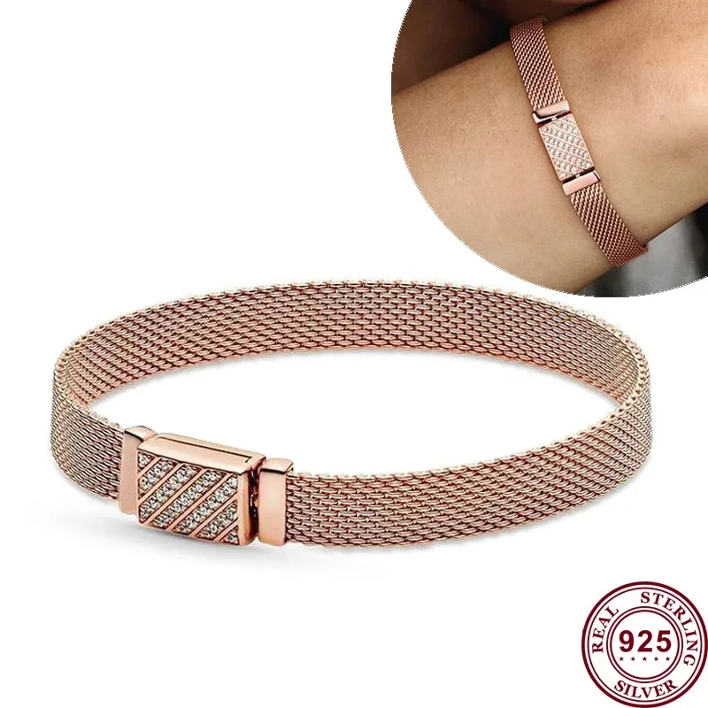 Hot Selling 925 Silver Reflexions Series Woven Mesh Original Women's Logo Multi Loop Watch Bracelet Wedding DIY Charm Jewelry