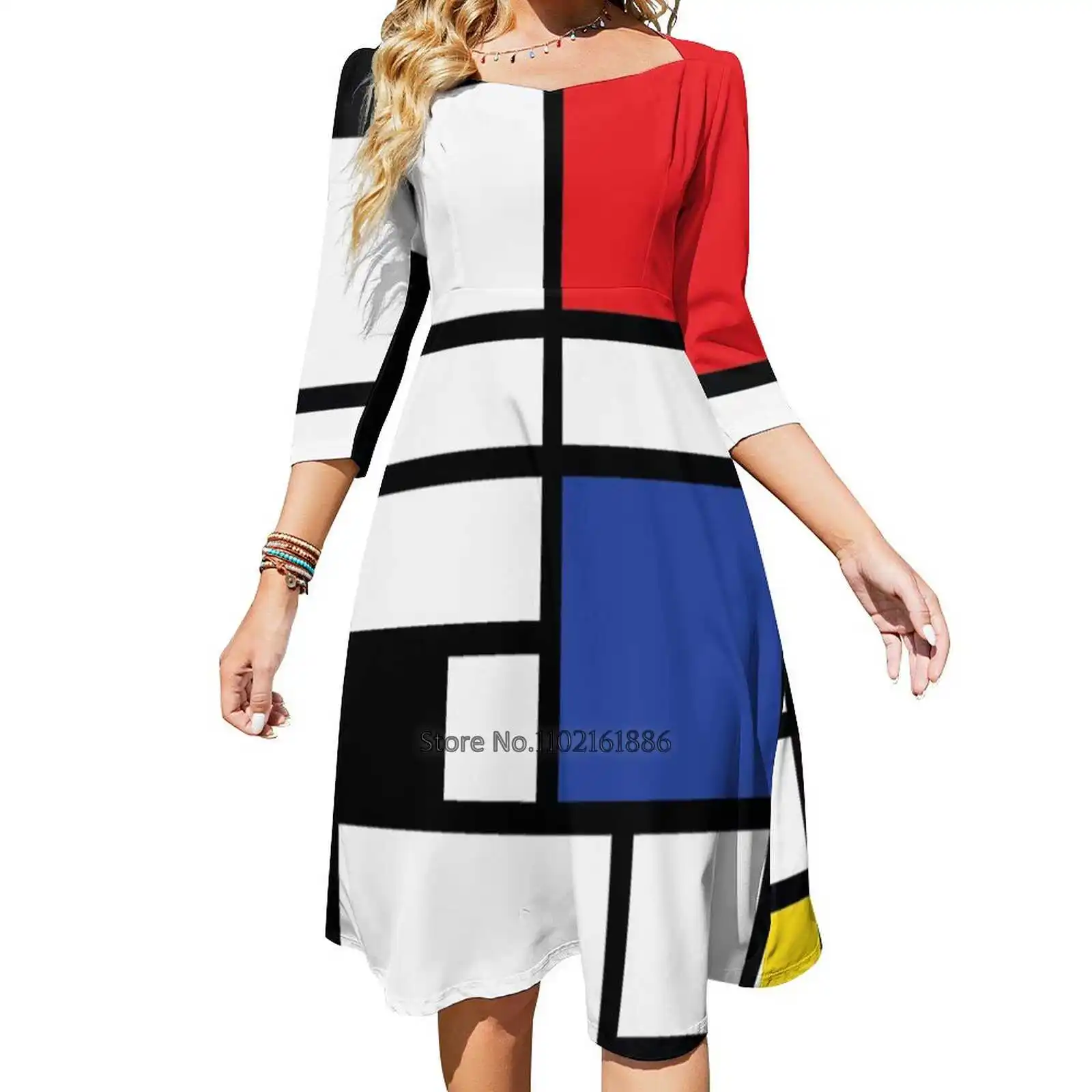 

De Stijl #1 Back Lacing Backless Dress Square Neck Dress Fashion Design Large Size Loose Dress De Stijl Dutch Style Mondrian