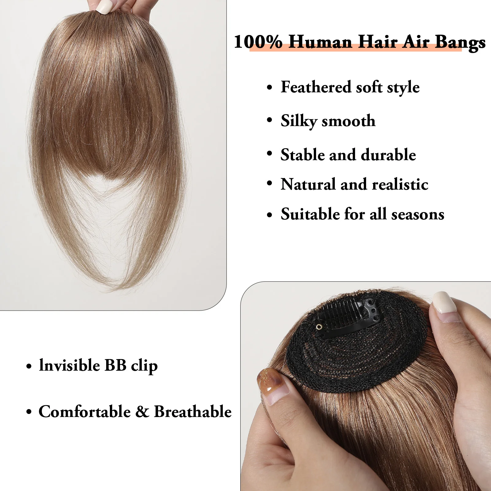 Human Bangs Hair Clip in bangs 100% Human Hair Extensions Brown Bangs Clip on Bangs for Women Fringe With Clip for Daily Wear