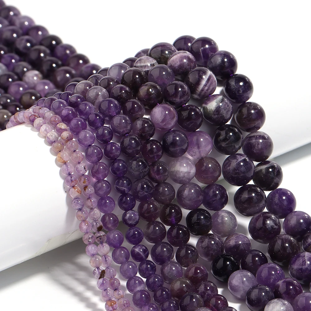 4/6/8/10/12mm Naturstein-Amethyst-Kristallperlen, runde lose Abstandsperlen für DIY-Schmuckherstellung, Armbänder, Halsketten ﻿ Ergebnisse