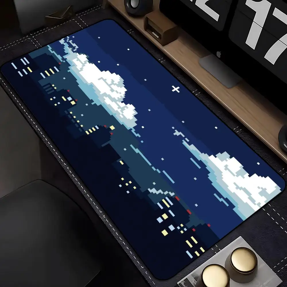 Large XXL Gaming MousePad Desk Mat Keyboard Pad Pixel Art Night City Cloud Star Sky Retro Print NonSlip Rubber E-sports PC Gamer