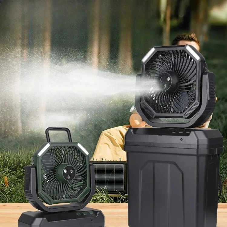 

Outdoor camping spray, long-life battery, rechargeable water ice mist fan, powerful portable usb air conditioner fan shake