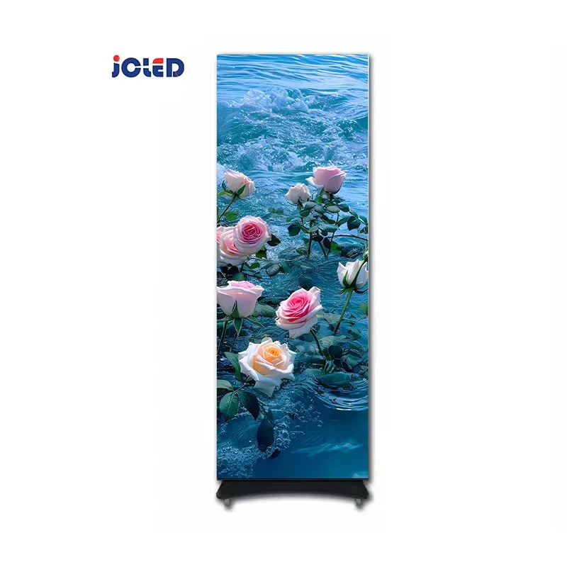 P2.5 Triple Foldable LED Poster Screen With Movable Wheels Vertical Dual Use Panel for Bar Indoor Outdoor Mobile Commercial Adve