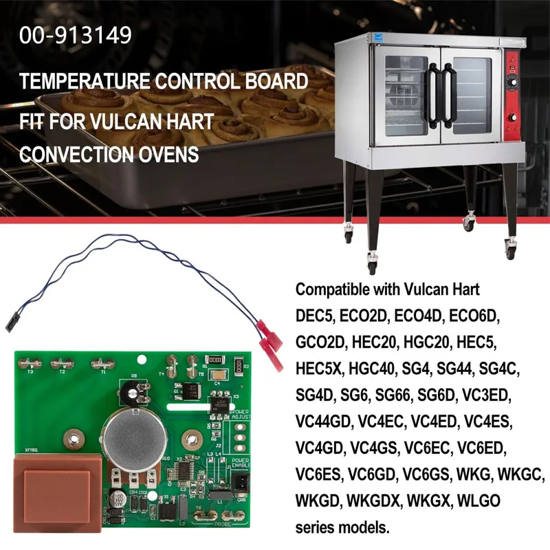 913149 Temperature Control Circuit Board w/Harness For Vulcan Hart ECO2D ECO4D HEC20 HGC40 Series Convection Ovens Controller