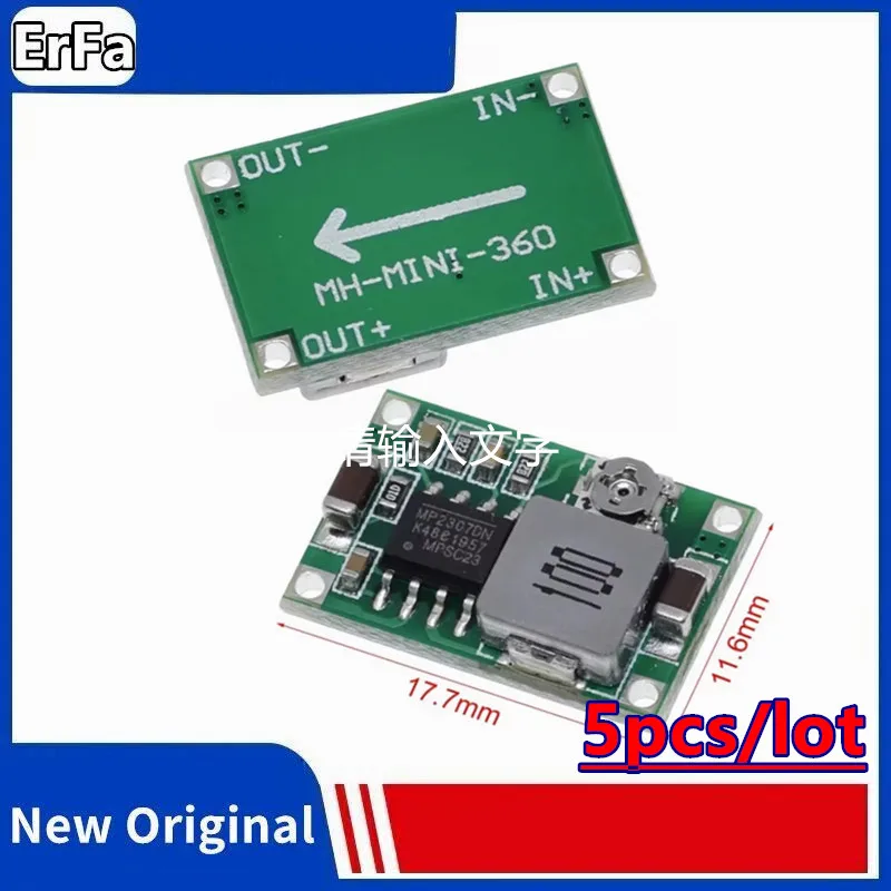 

5pcs Mini360 DC-DC Buck Converter Step Down Power Supply Module 4.75-23V to 1-17V 340KHz