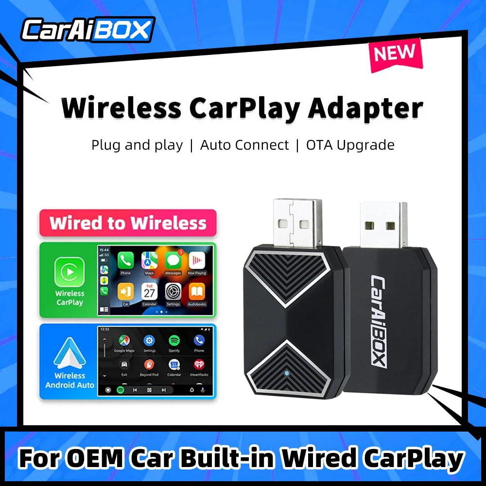 CarAiBox 2in1 Plug and Play Wireless CarPlay Adapter Wireless Android Auto Dongle Box For Car Radio with Wired CarPlay