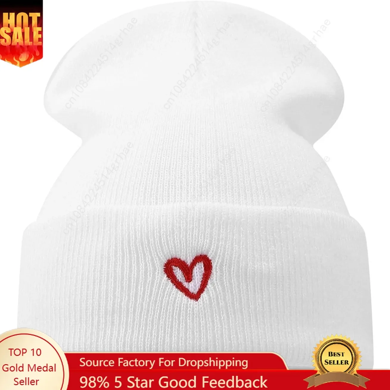 

Heart Embroidered Beanie Hat Love Pattern Cuffed Skull Cap Winter Warm Watch Hat for Women, Men, Valentine's Day Gift